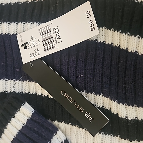 *NWT* AB Studio Black and White Striped Sweater with Denim Size Large - Picture 3 of 3